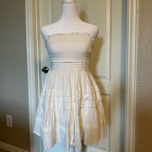 Mustard Seed White Pleated Strapless Sundress